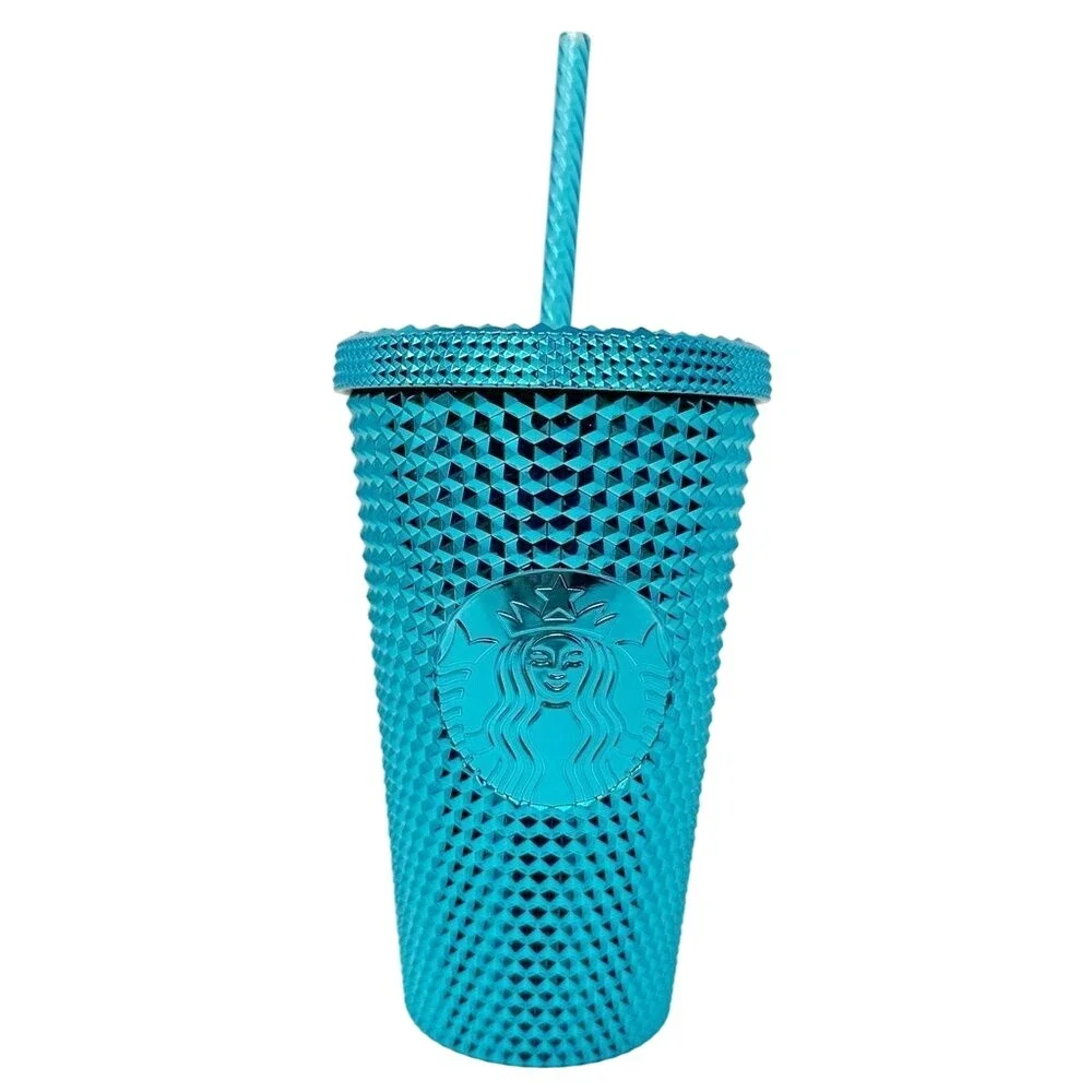 NEW Starbucks Blue Splash Chrome Bling Studded Tumbler 16 oz‎